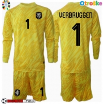 Otroške Nogometnih dresov Nizozemska Bart Verbruggen #1 Vratar Gostujoči EP 2024 Dolgi rokavi (+ hlače)